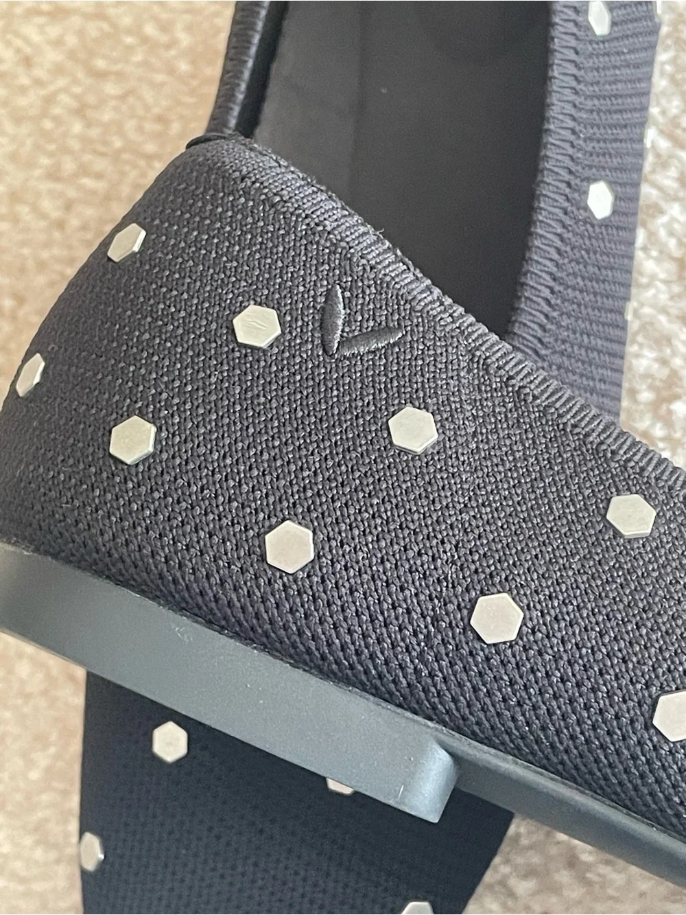 VIVAIA Margaret Square Toe Ballet Flats Black Studded Bow Size 39 US 8